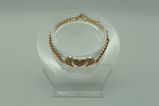 Gold-Plated 18K Angel Wing Heart Bracelet with Crystal Accents