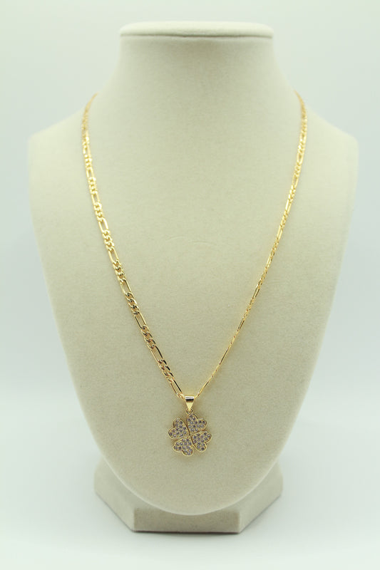 Gold Plated 18K Four-Leaf Clover Pendant with Sparkling Crystal Accents