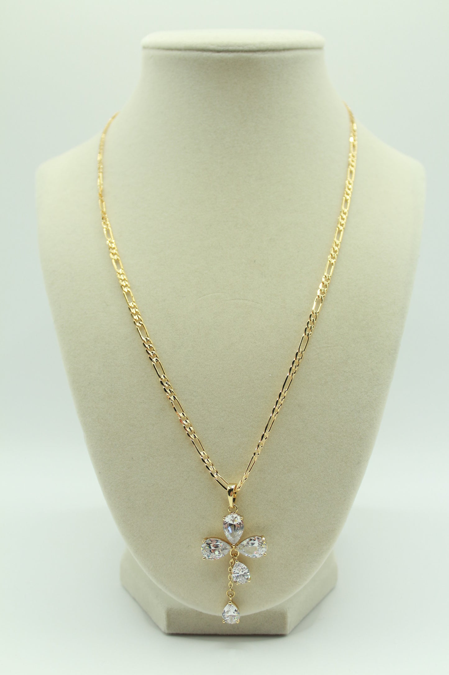 Gold-Plated 18K Cross Diamond Pendant – Elegant Tear-Drop Design