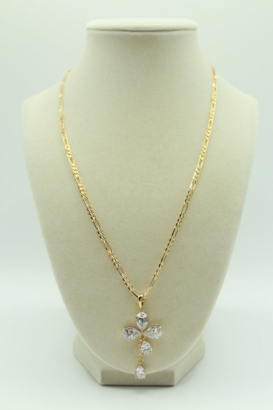 Gold-Plated 18K Cross Diamond Pendant – Elegant Tear-Drop Design