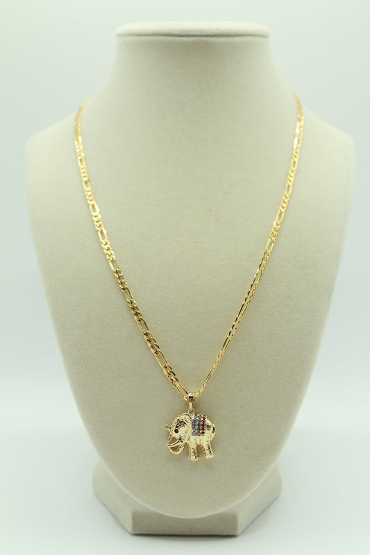 Gold Plated 18K Elephant Pendant with Colorful Crystal Accents