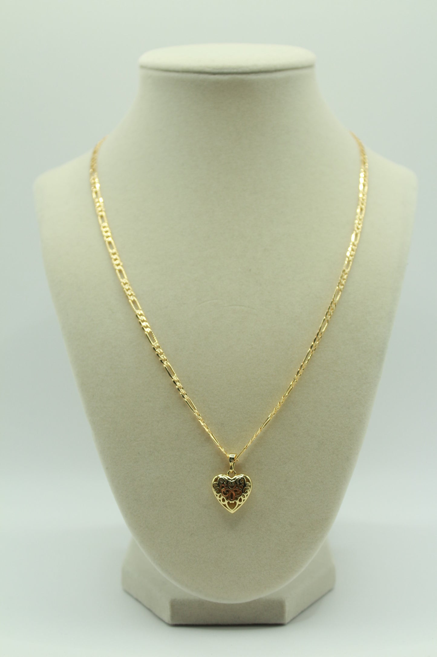 Gold Plated Double-Sided Heart Pendant - Polished Front and Filigree Back Design