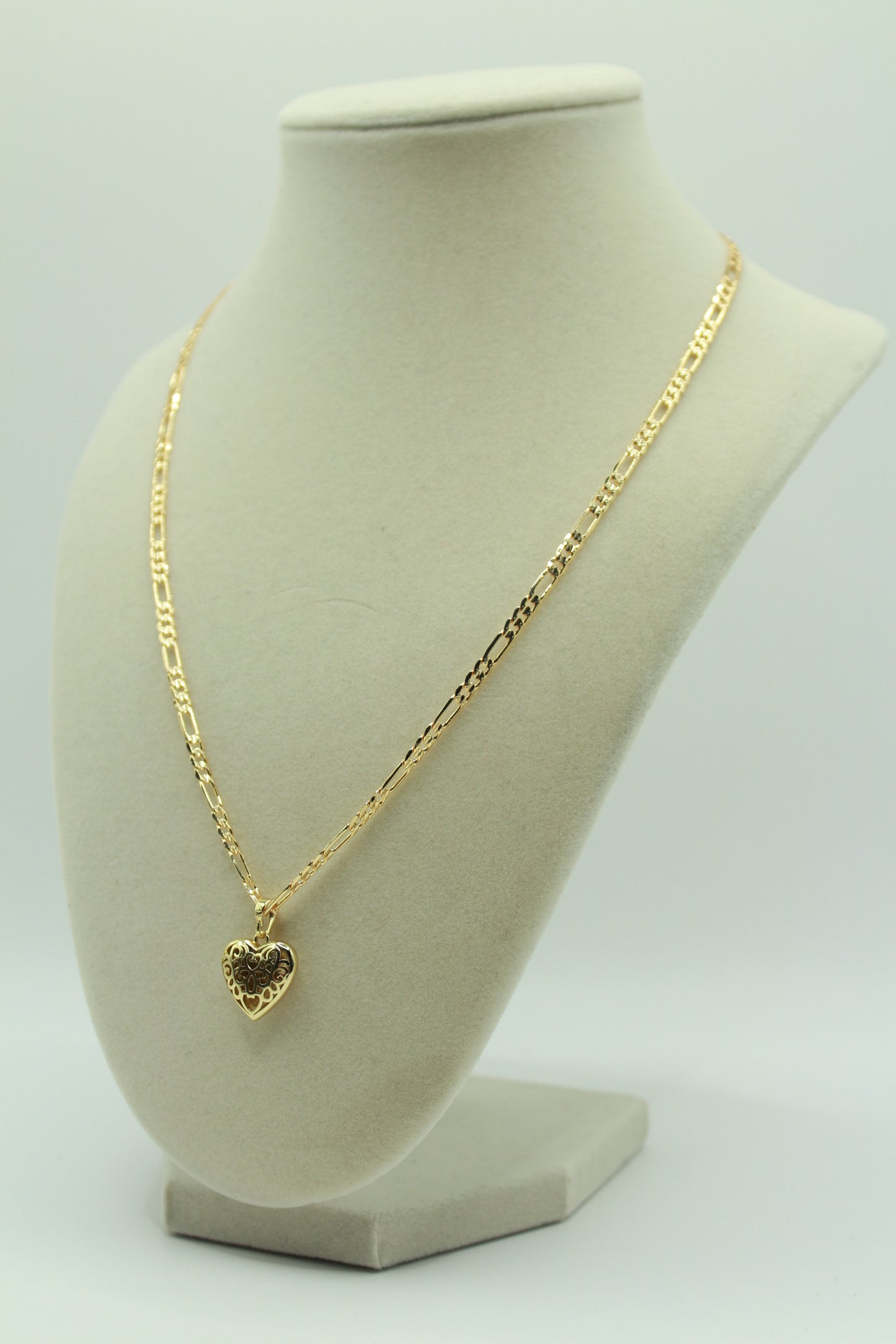 Gold Plated Double-Sided Heart Pendant - Polished Front and Filigree Back Design