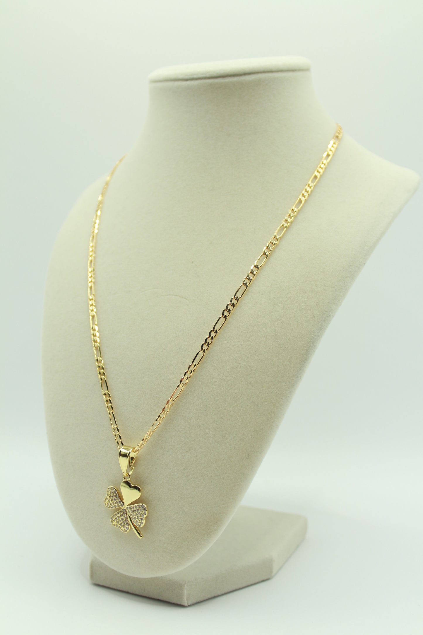 Gold Plated Four-Leaf Clover Pendant with Heart Accent and Sparkling Crystals