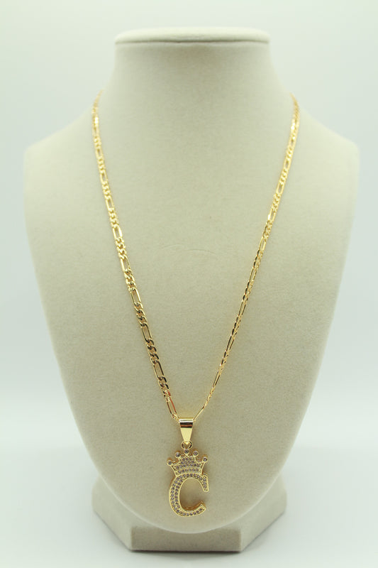 Gold-Plated 18K Crowned Letter 'L' Pendant Necklace Studded