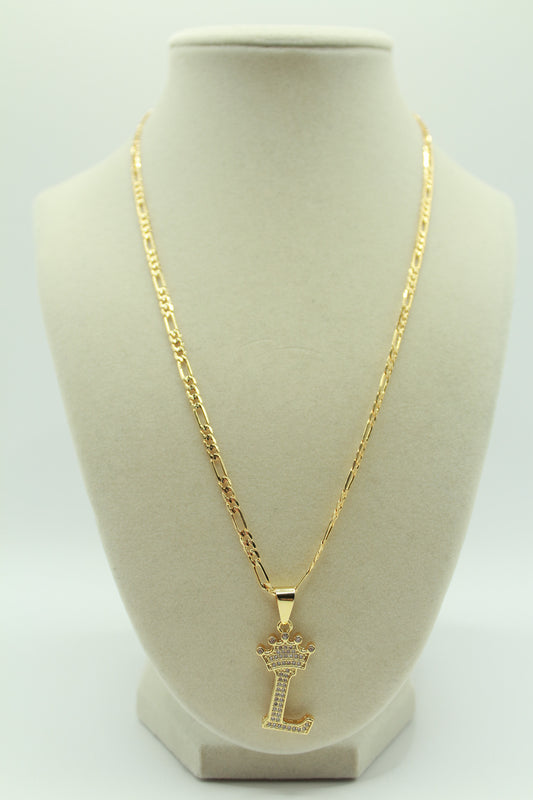 Gold  Plated 18K Crowned Letter 'L' Pendant Studded