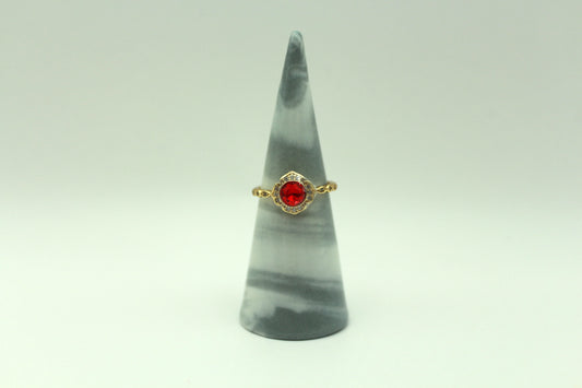 18K Gold Plated Ring with Ruby Red Center Stone and Halo Crystal Accent